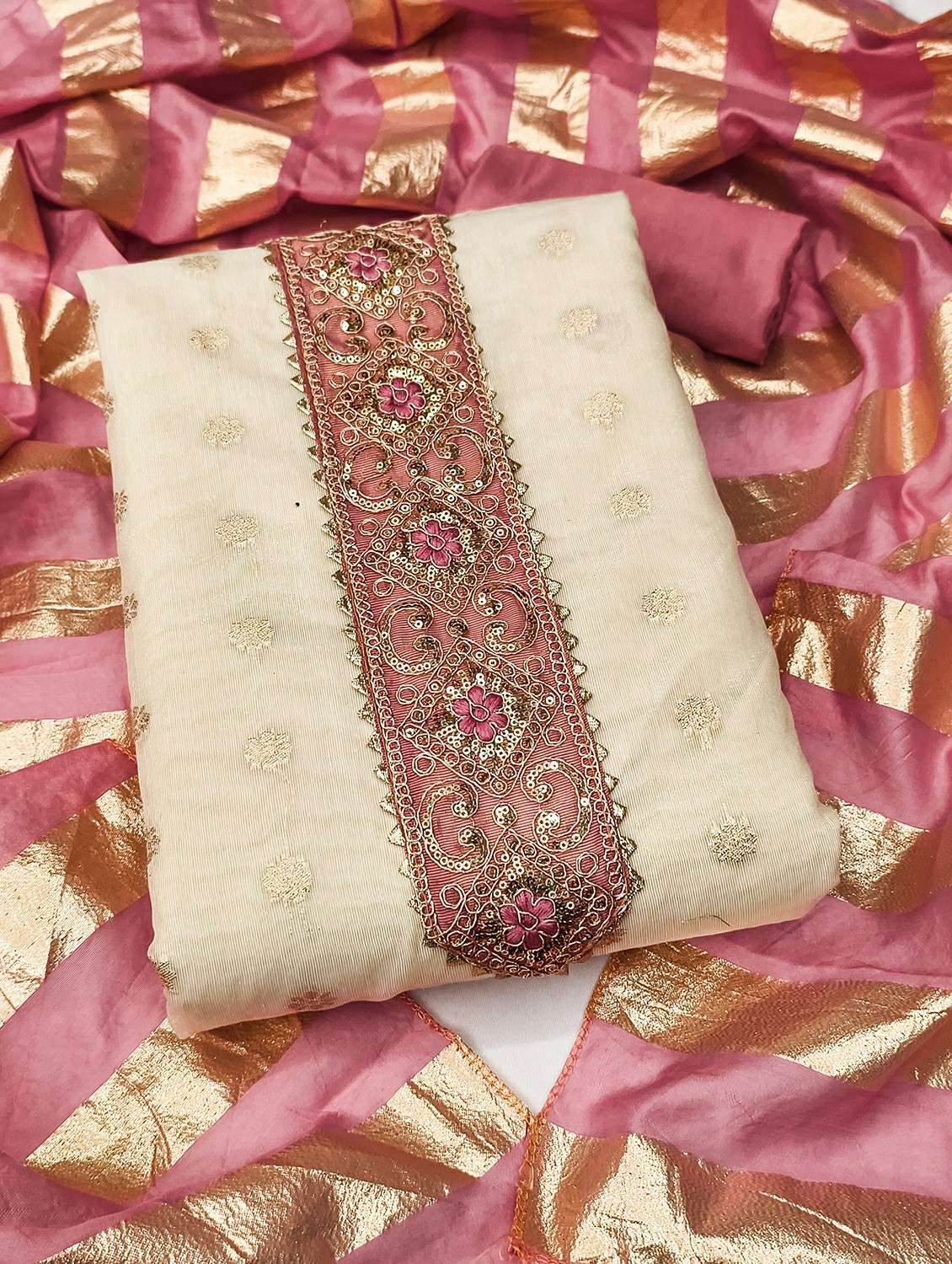 women self design embroidered unstitched suit set