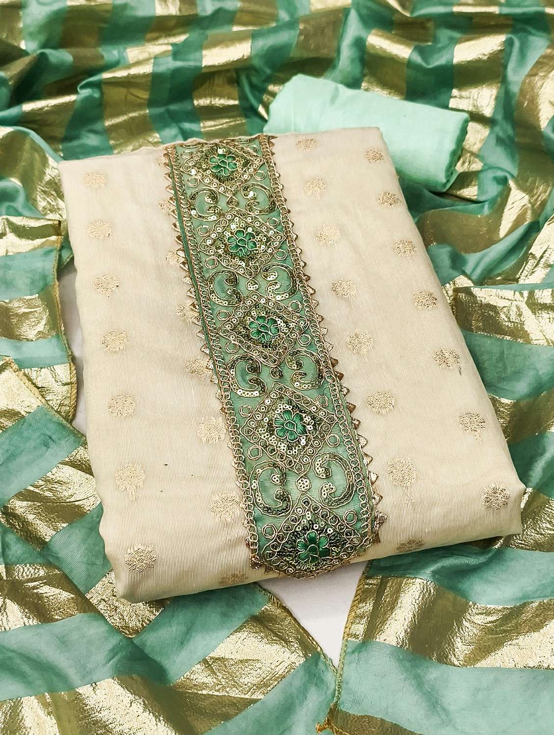 women self design embroidered unstitched suit set