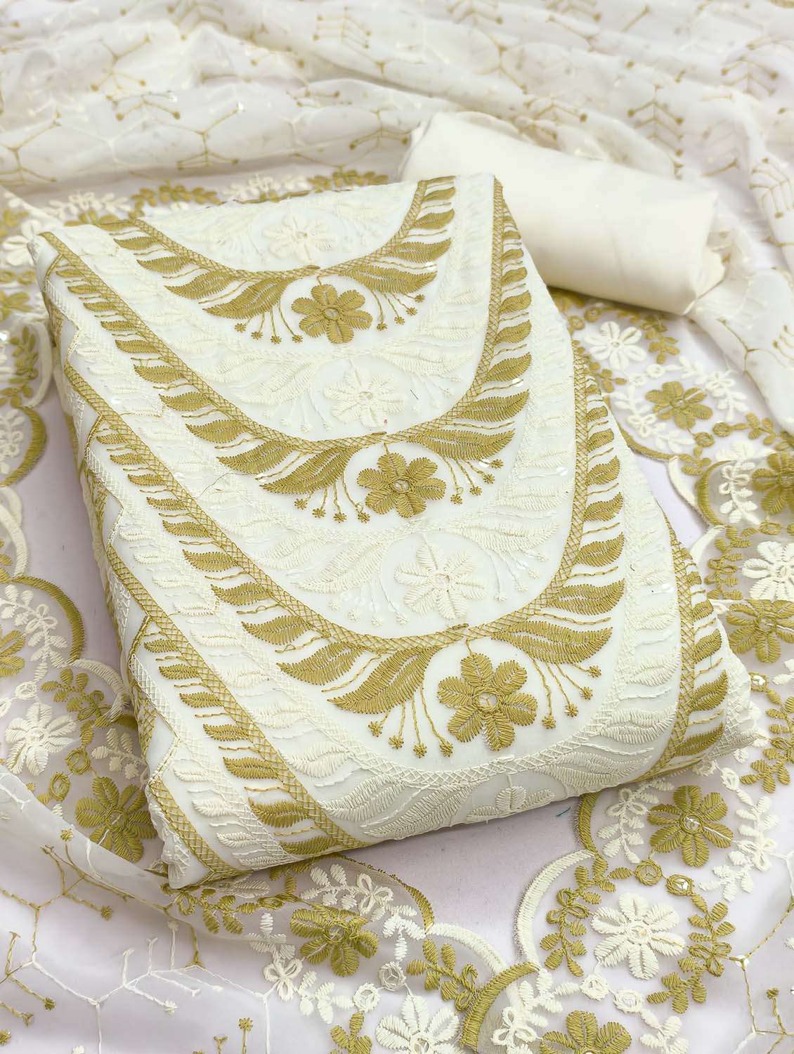 women solid with work unstitched suit set