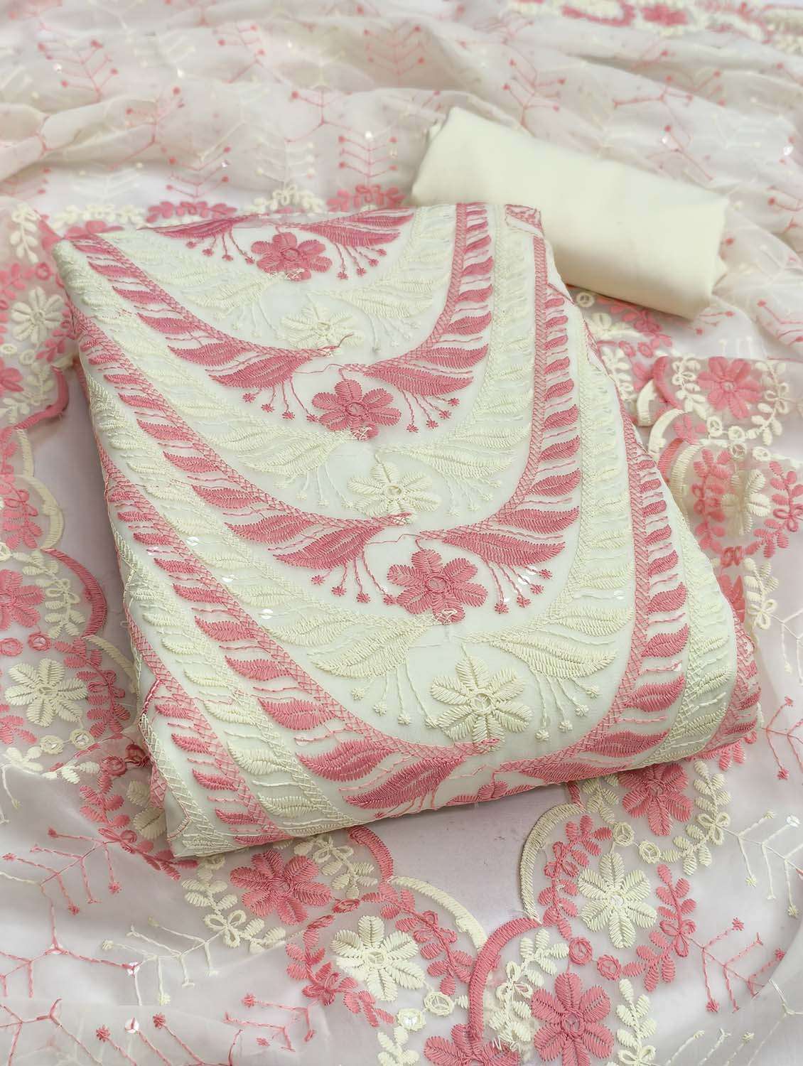 women solid with work unstitched suit set