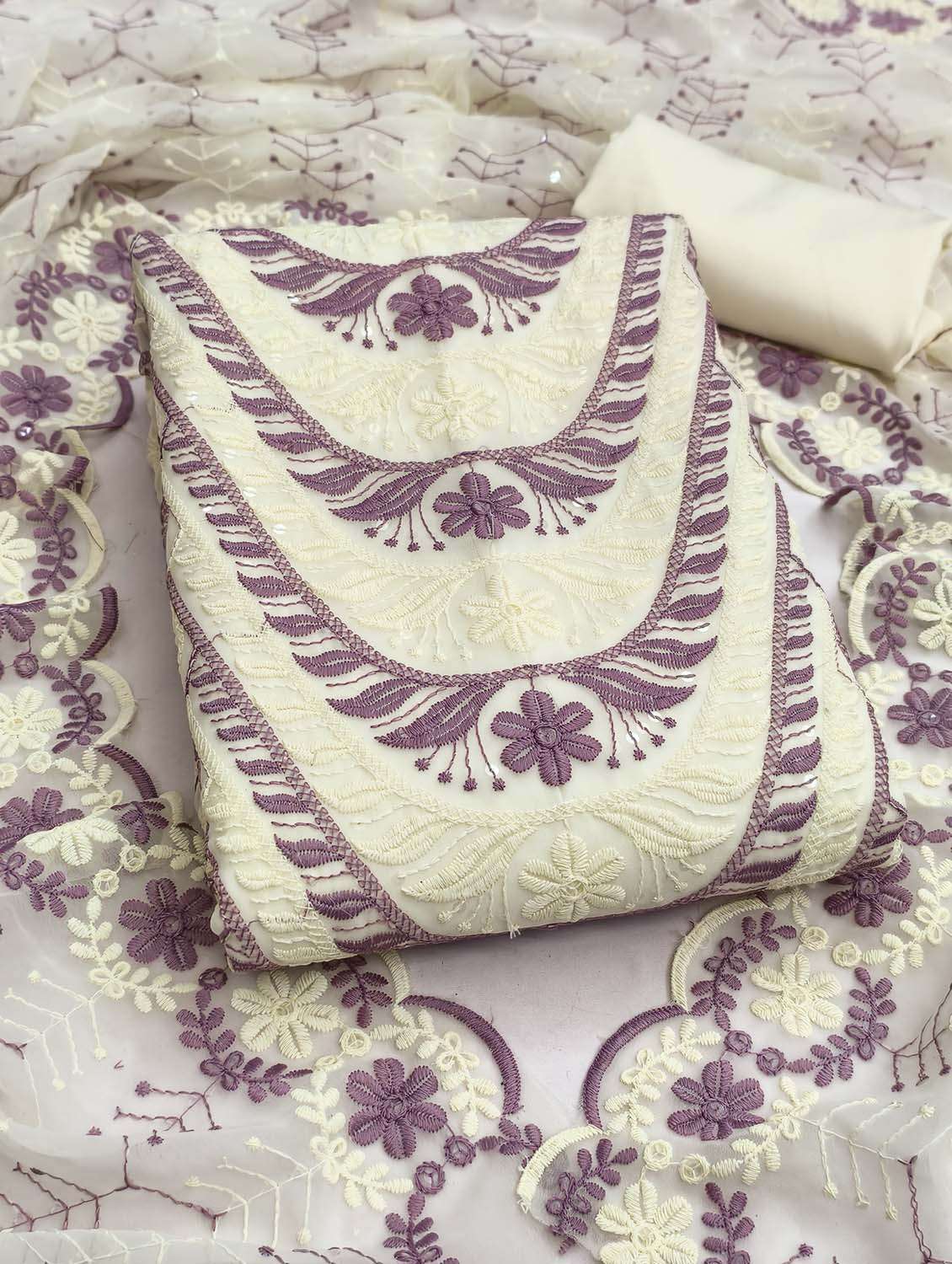 women solid with work unstitched suit set