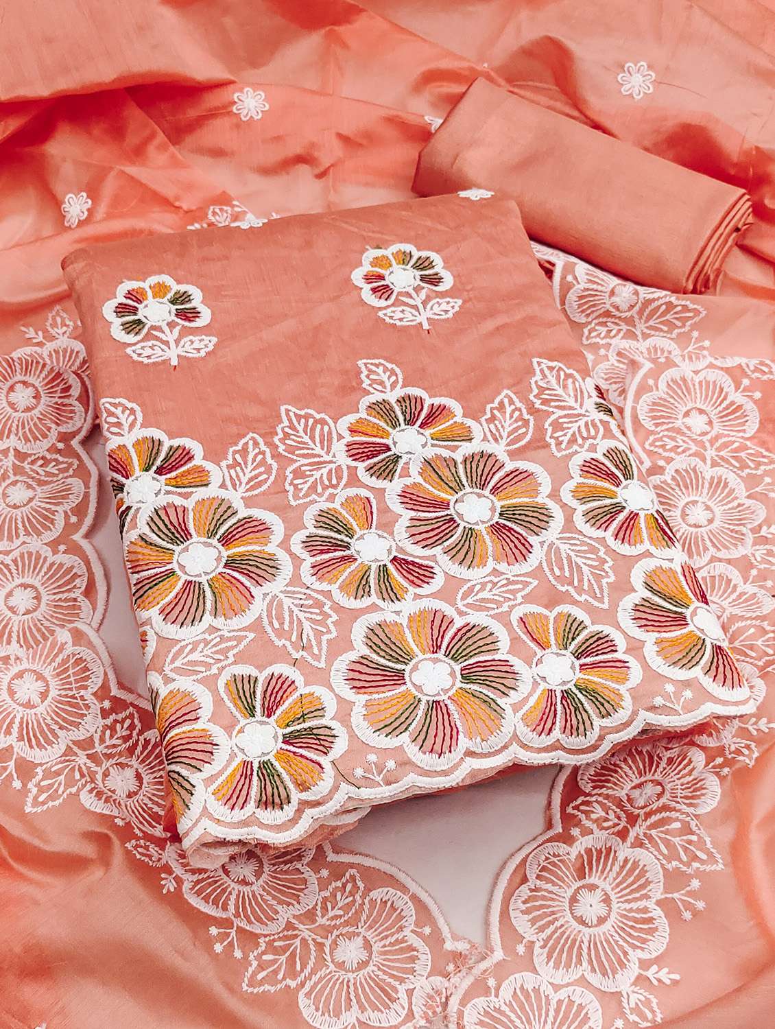 women solid with work unstitched suit set