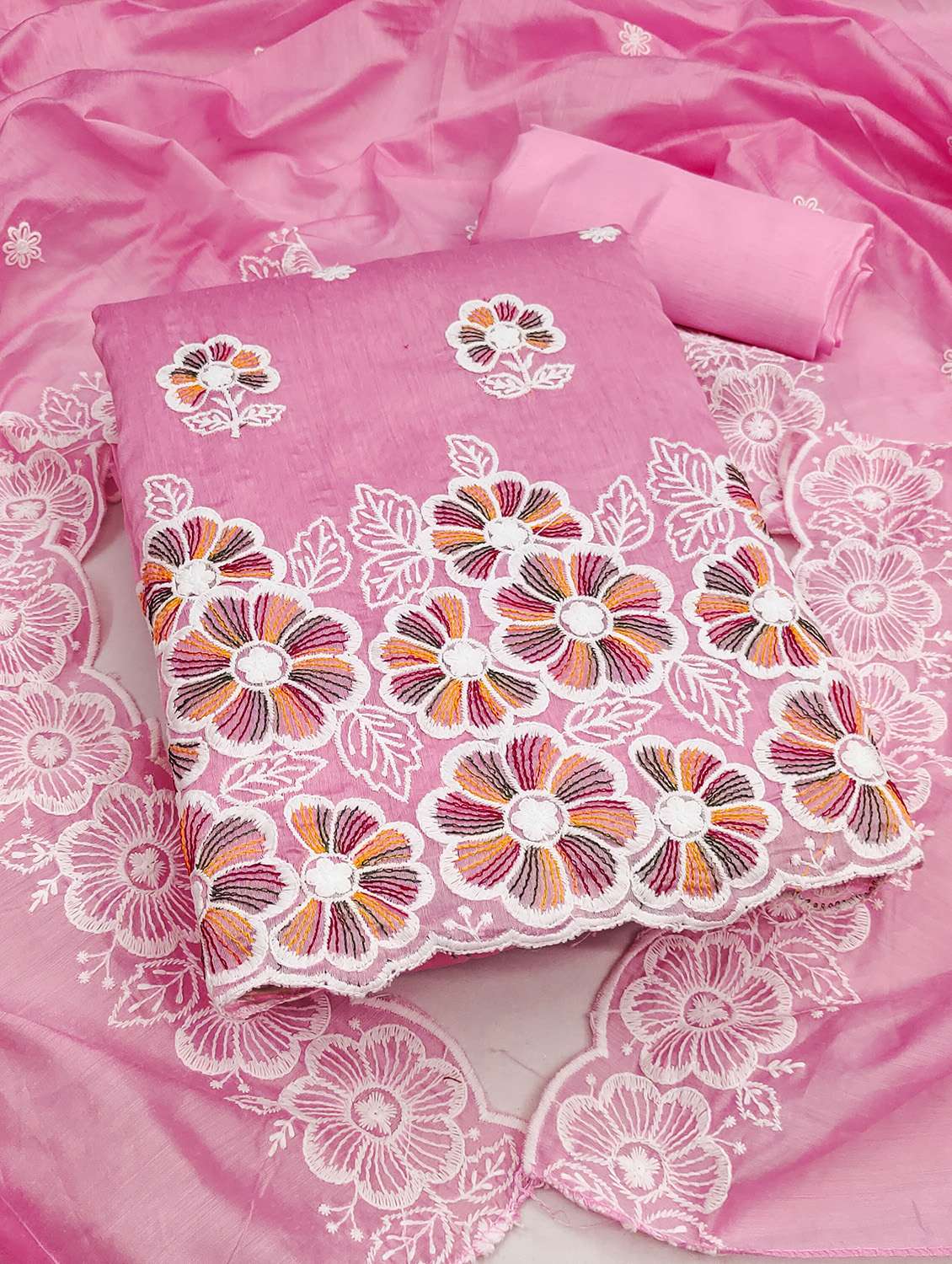 women solid with work unstitched suit set