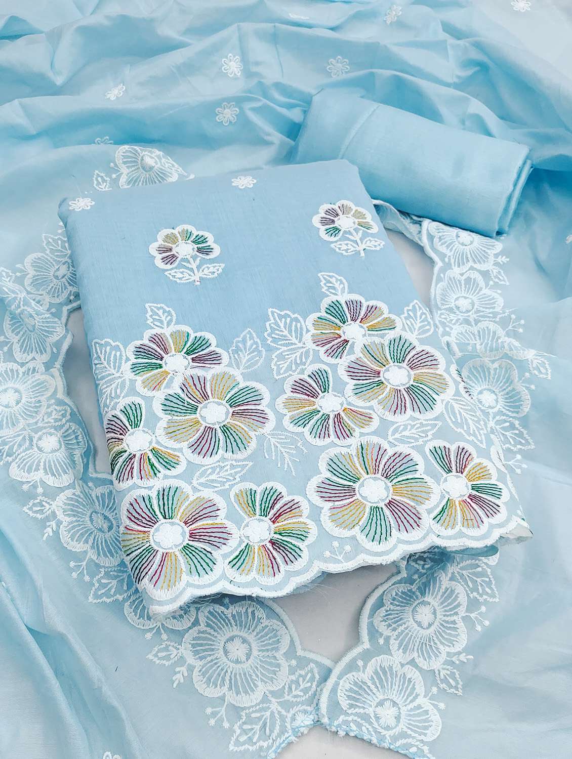 women solid with work unstitched suit set