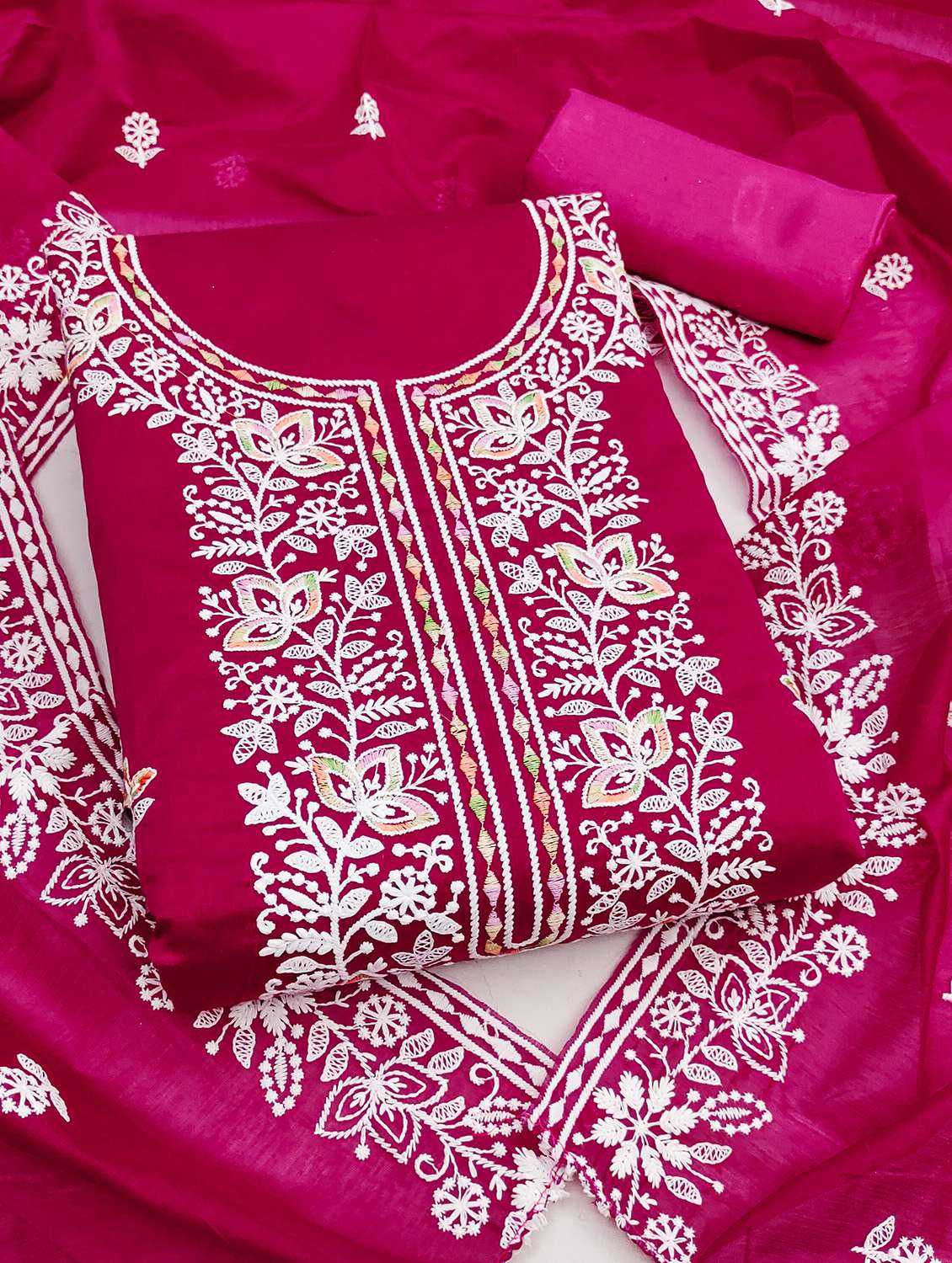 women solid with work unstitched suit set