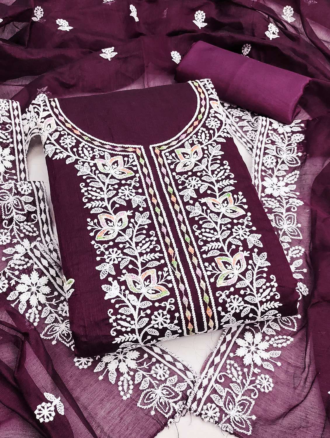 women solid with work unstitched suit set