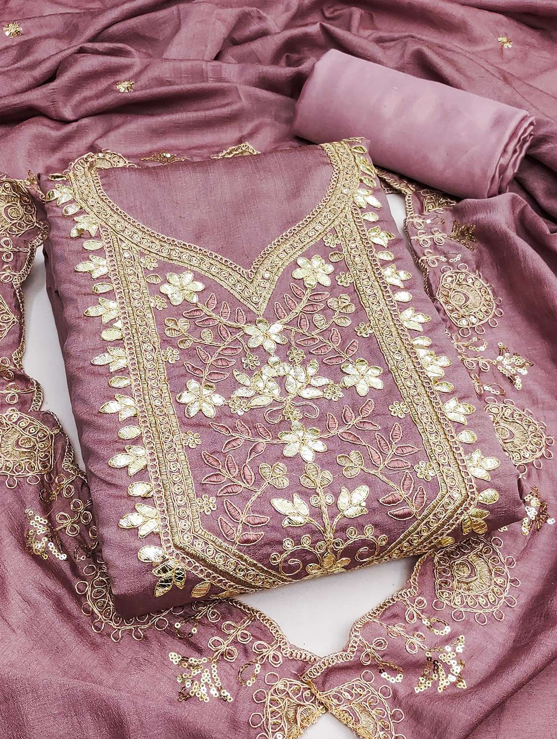 women solid with work unstitched suit set