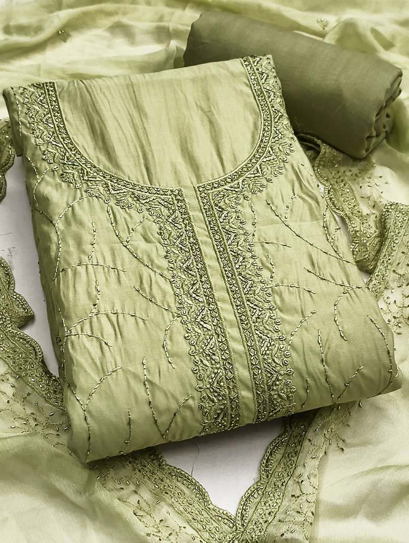 women solid with work unstitched suit set