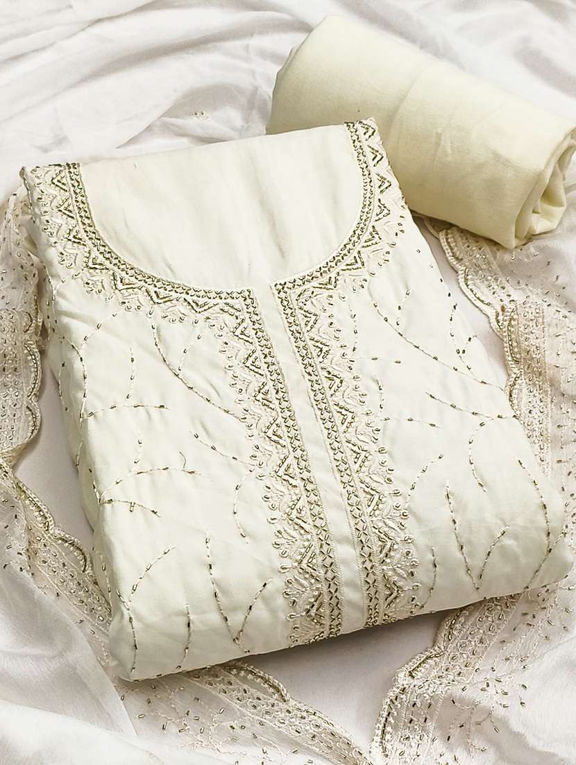 women solid with work unstitched suit set