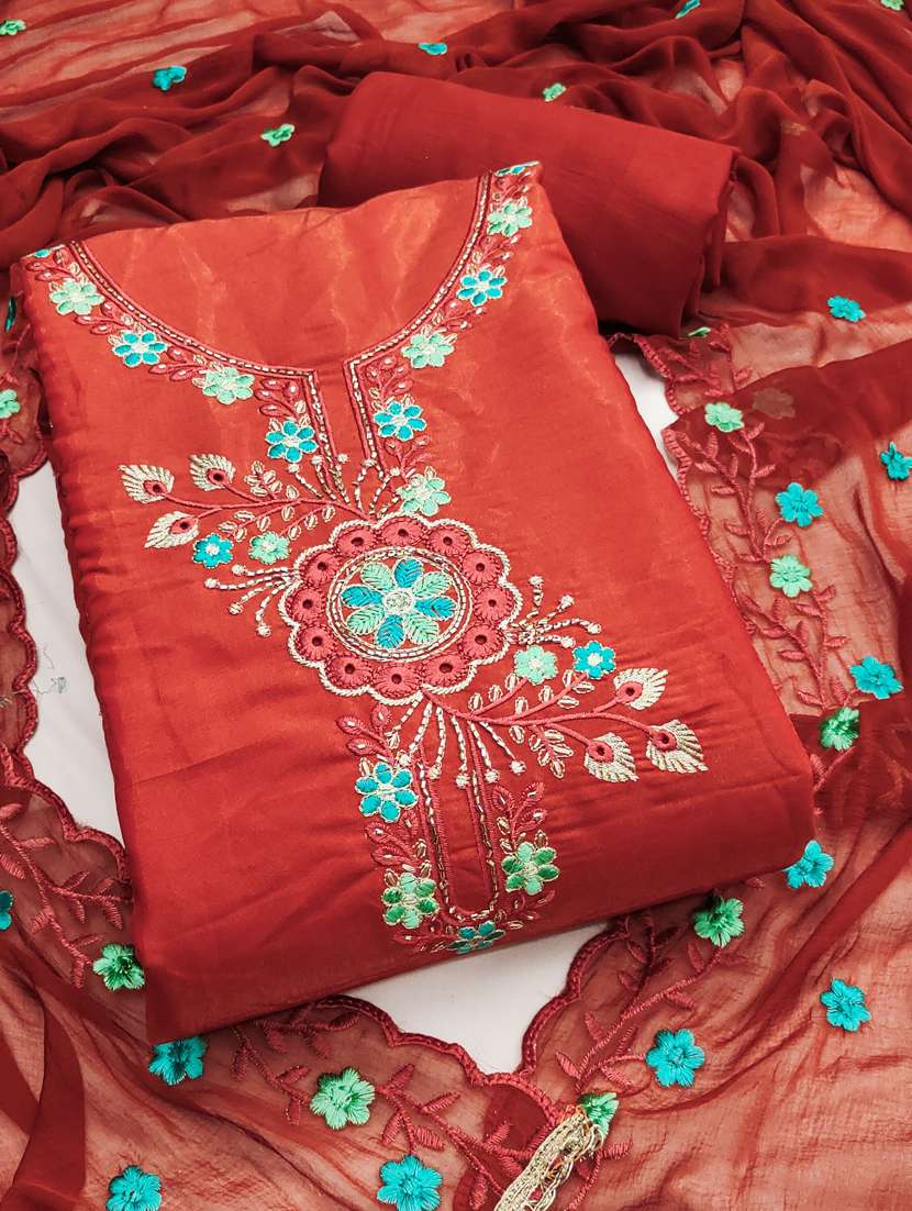 women solid with work unstitched suit set