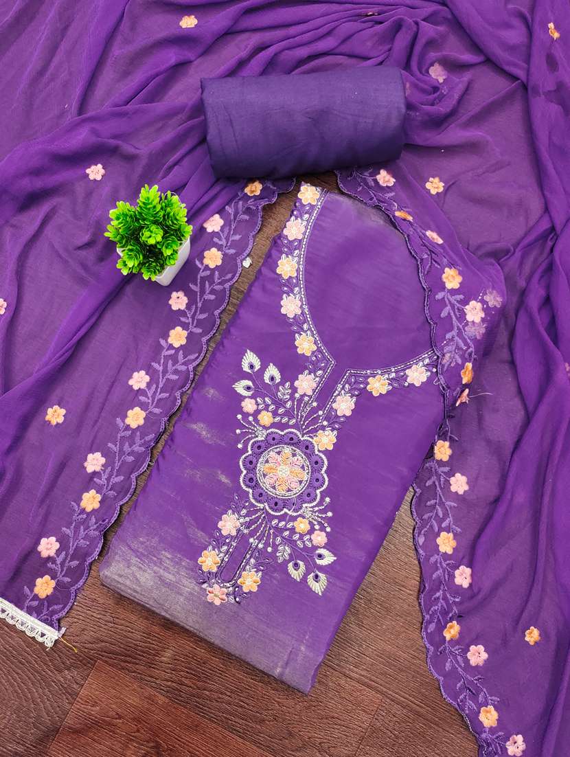 women solid with work unstitched suit set