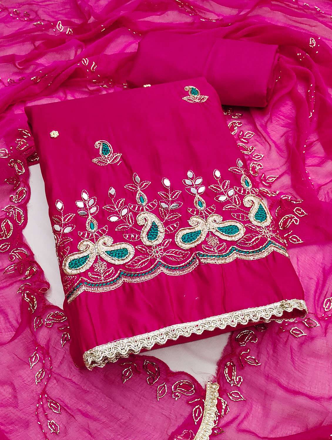 women solid with work unstitched suit set