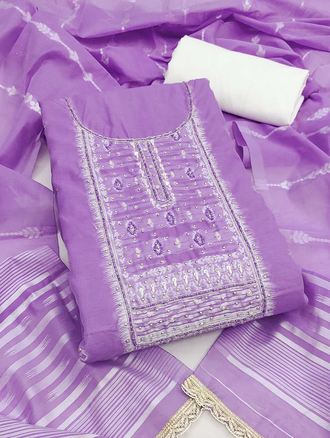 women self design unstitched suit set