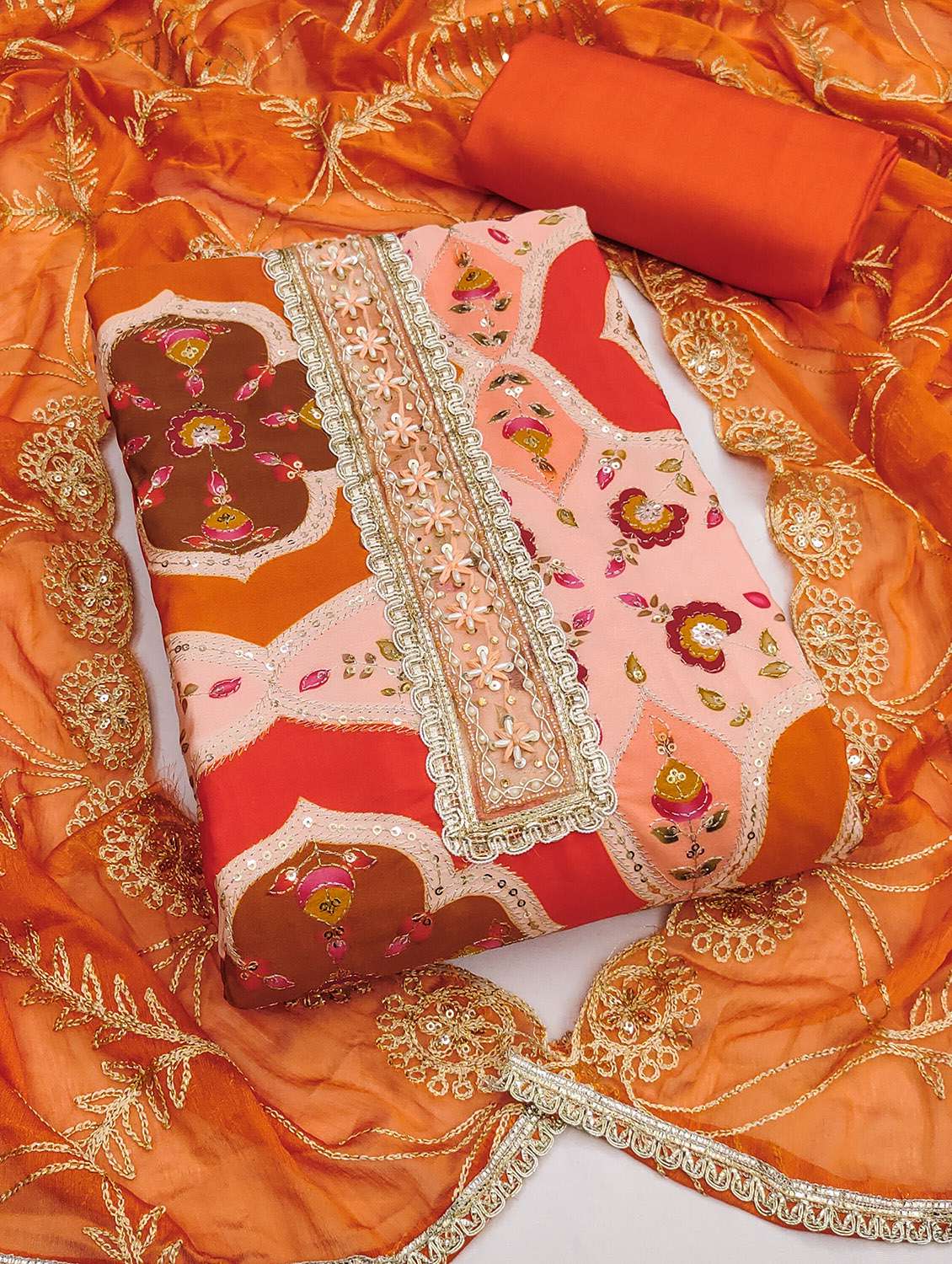 women printed unstitched suit set