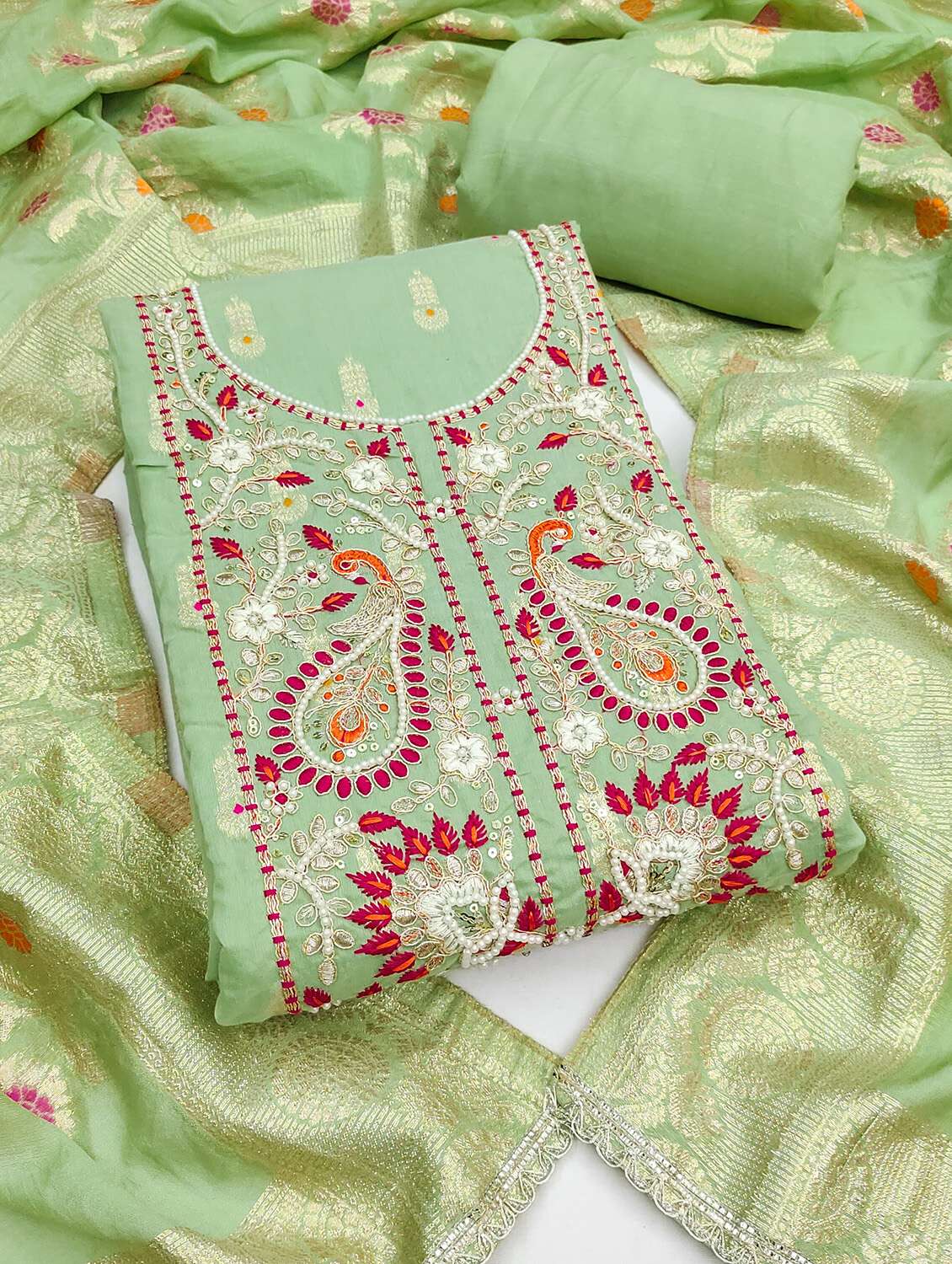 women self design unstitched suit set