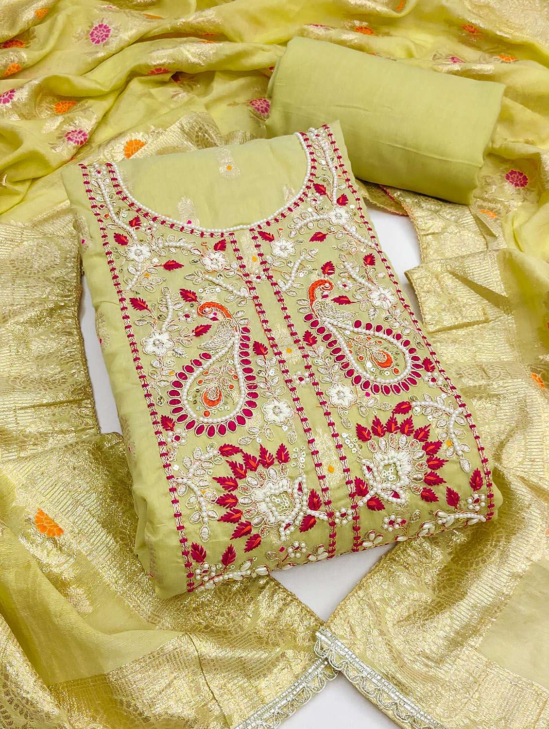 women self design unstitched suit set