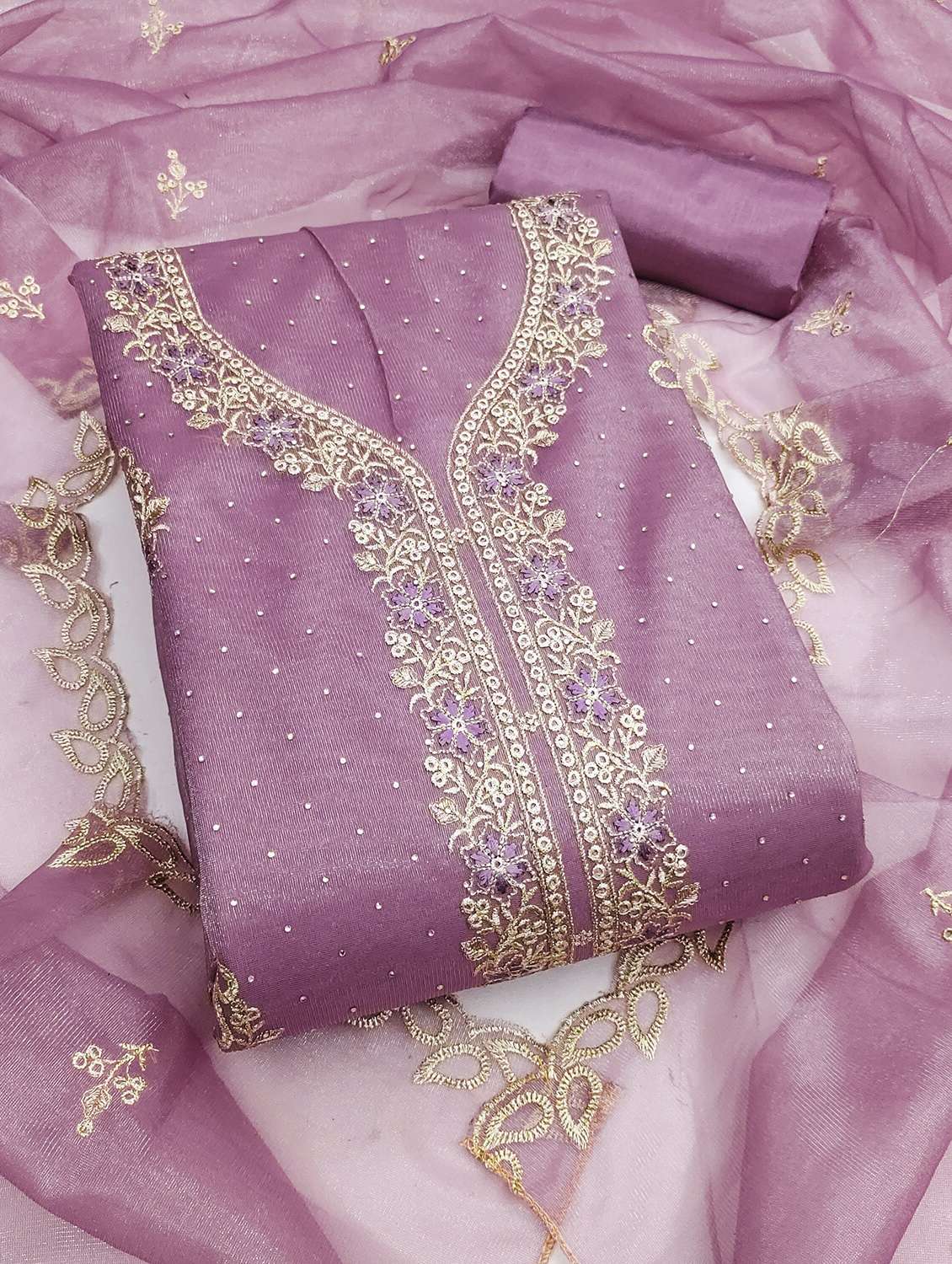 women solid with work unstitched suit set