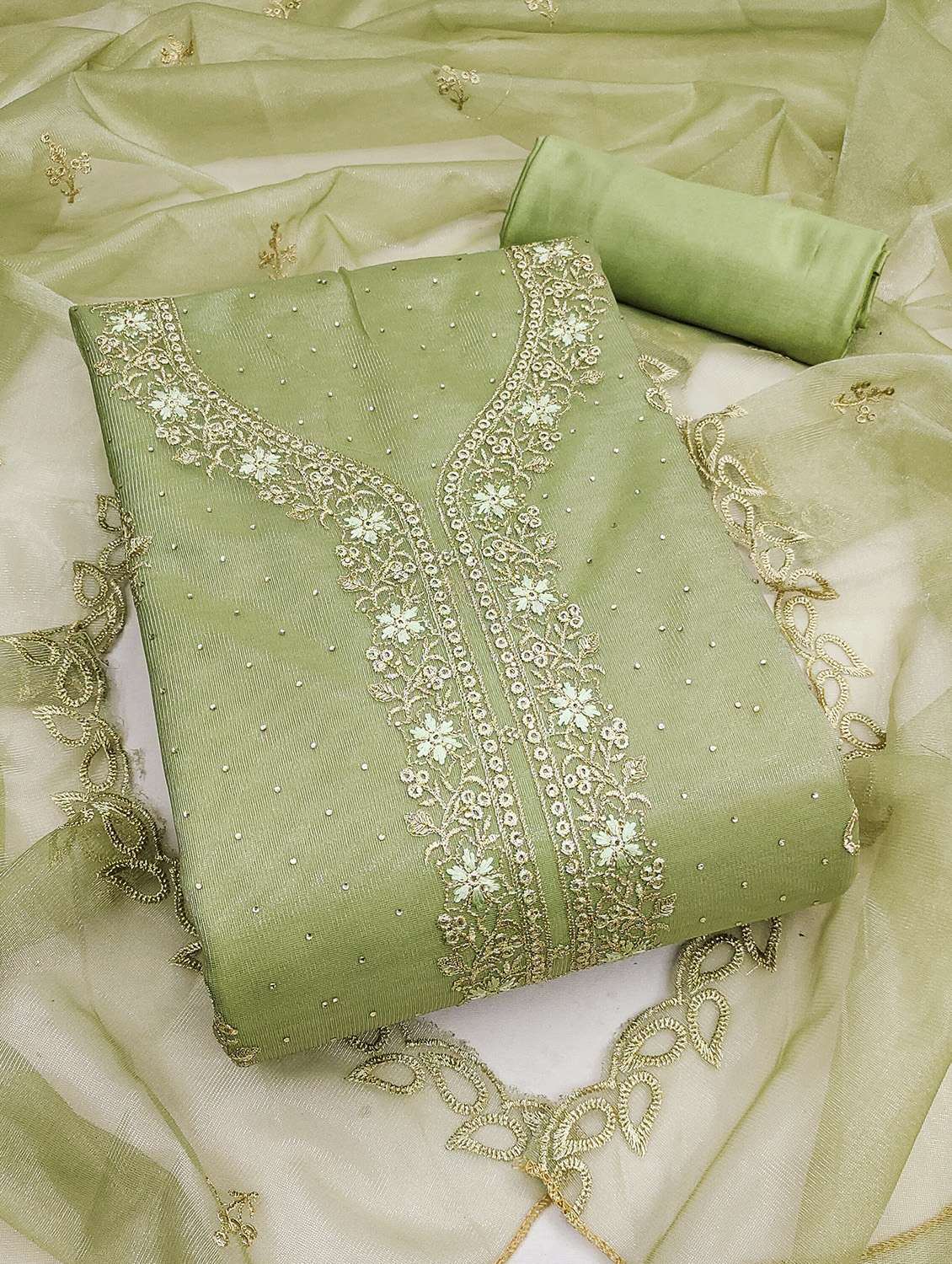 women solid with work unstitched suit set