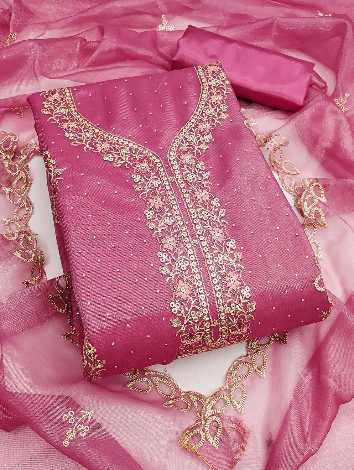 women solid with work unstitched suit set