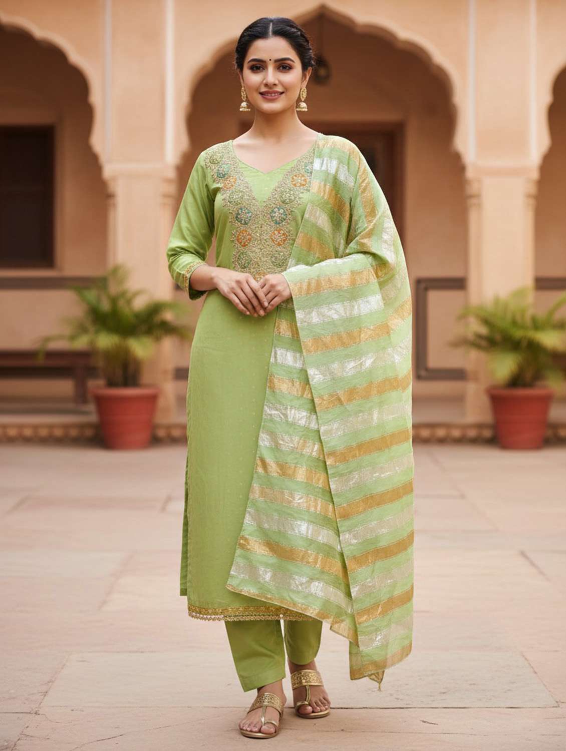 women self design unstitched suit set