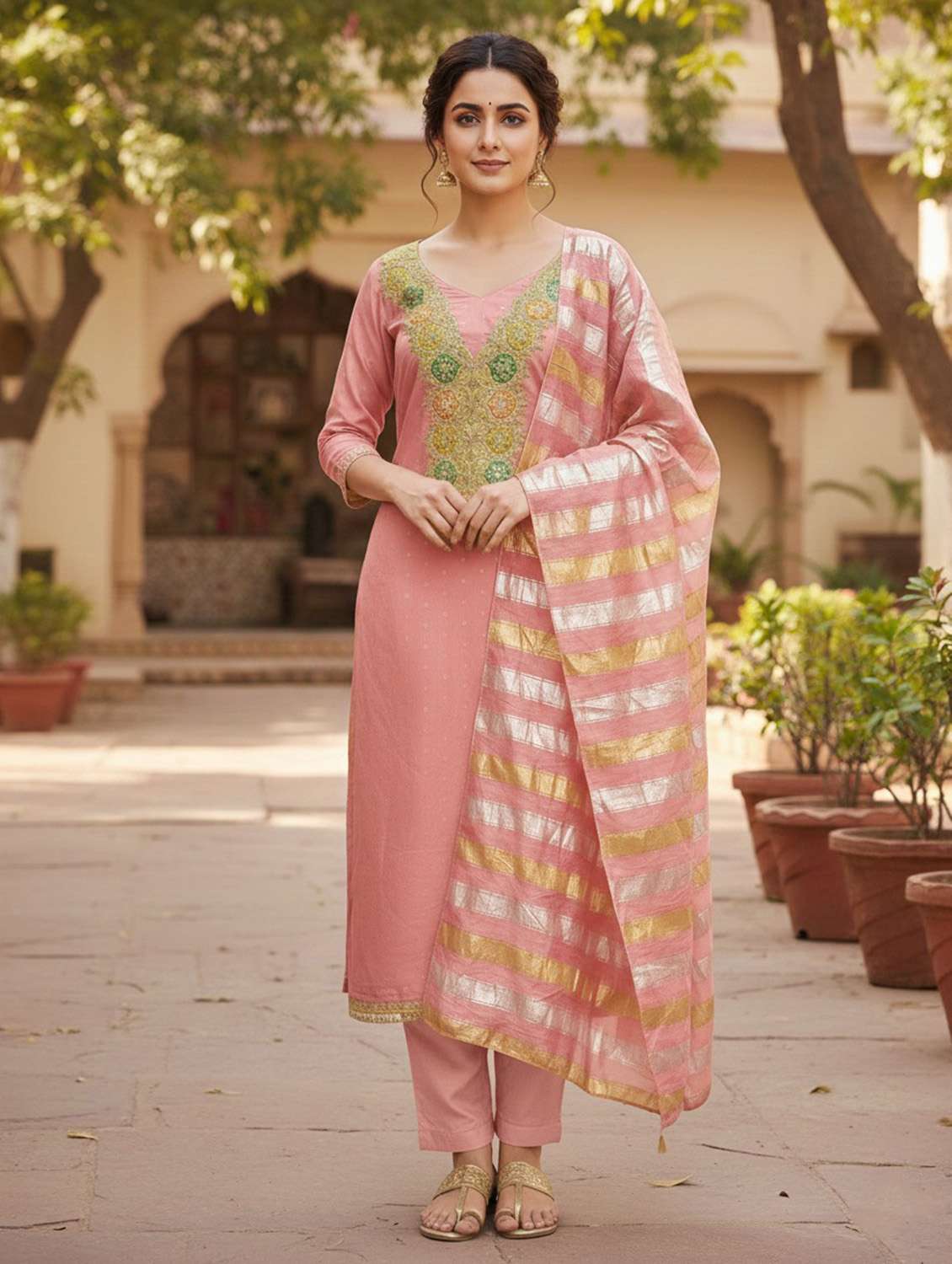 women self design unstitched suit set