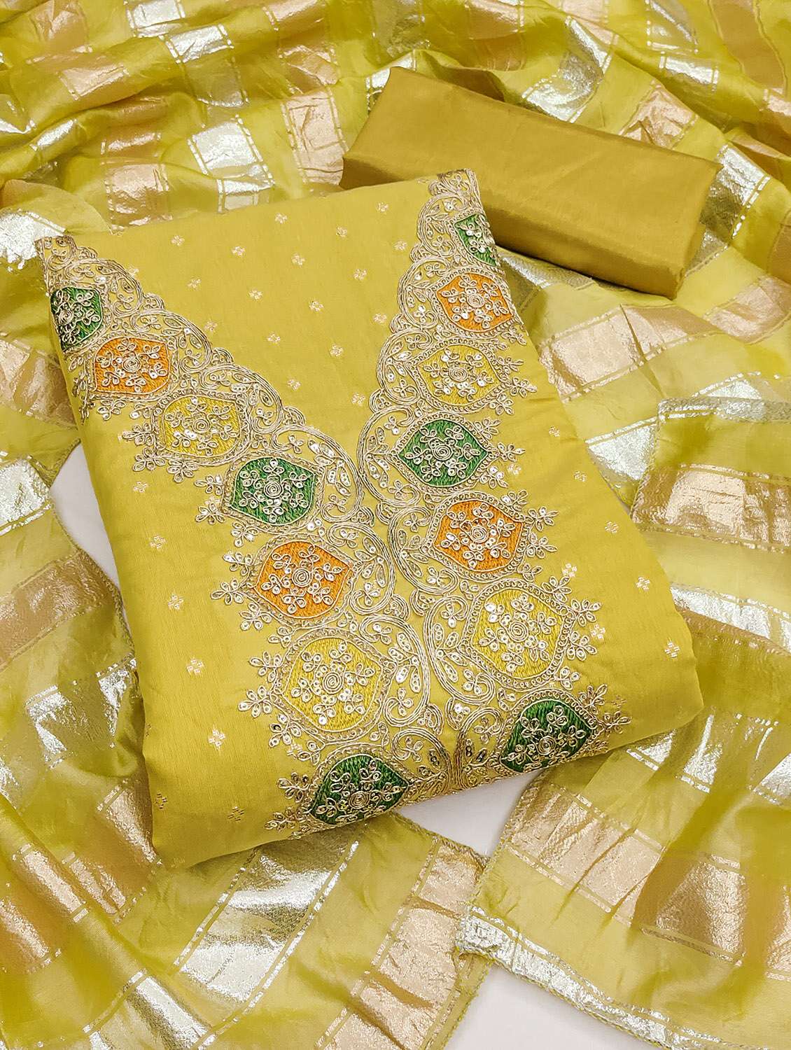 women self design embroidered unstitched suit set