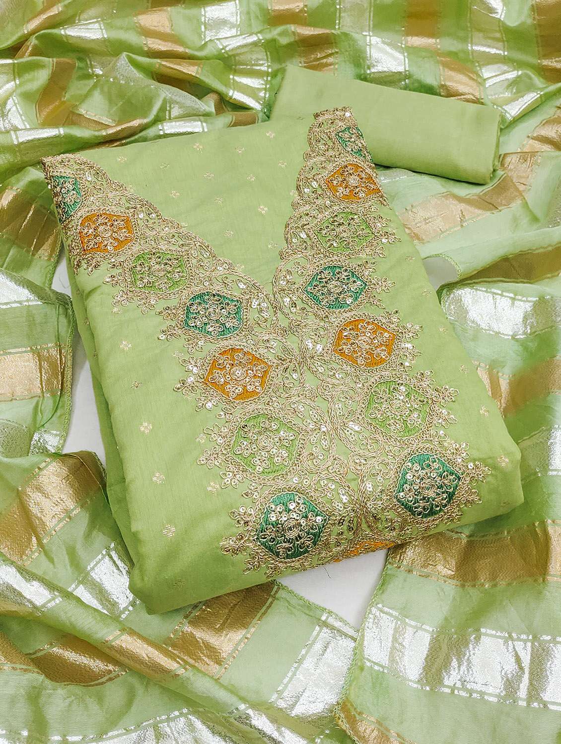 women self design embroidered unstitched suit set