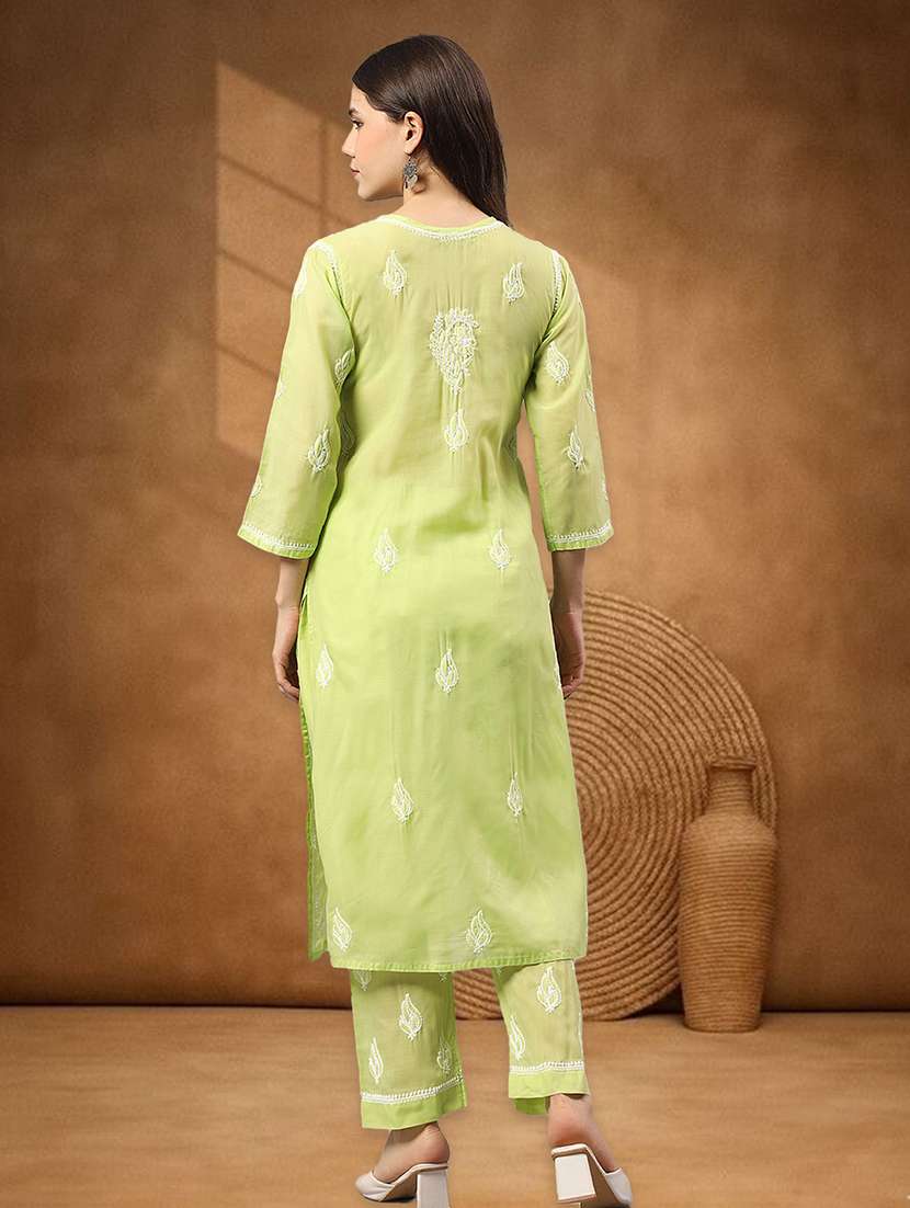 women chikankari three quarter sleeve kurta pant set - 22432121 -  Standard Image - 3