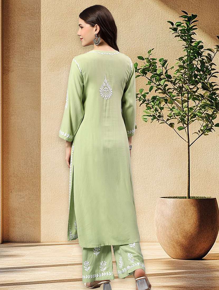 women chikankari long sleeve kurta palazzo set - 22432122 -  Standard Image - 3