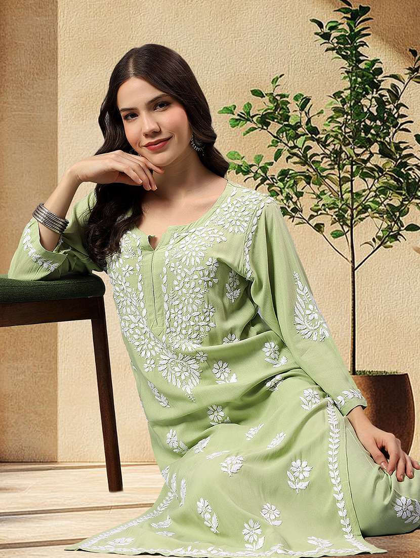 women chikankari long sleeve kurta palazzo set - 22432122 -  Standard Image - 5