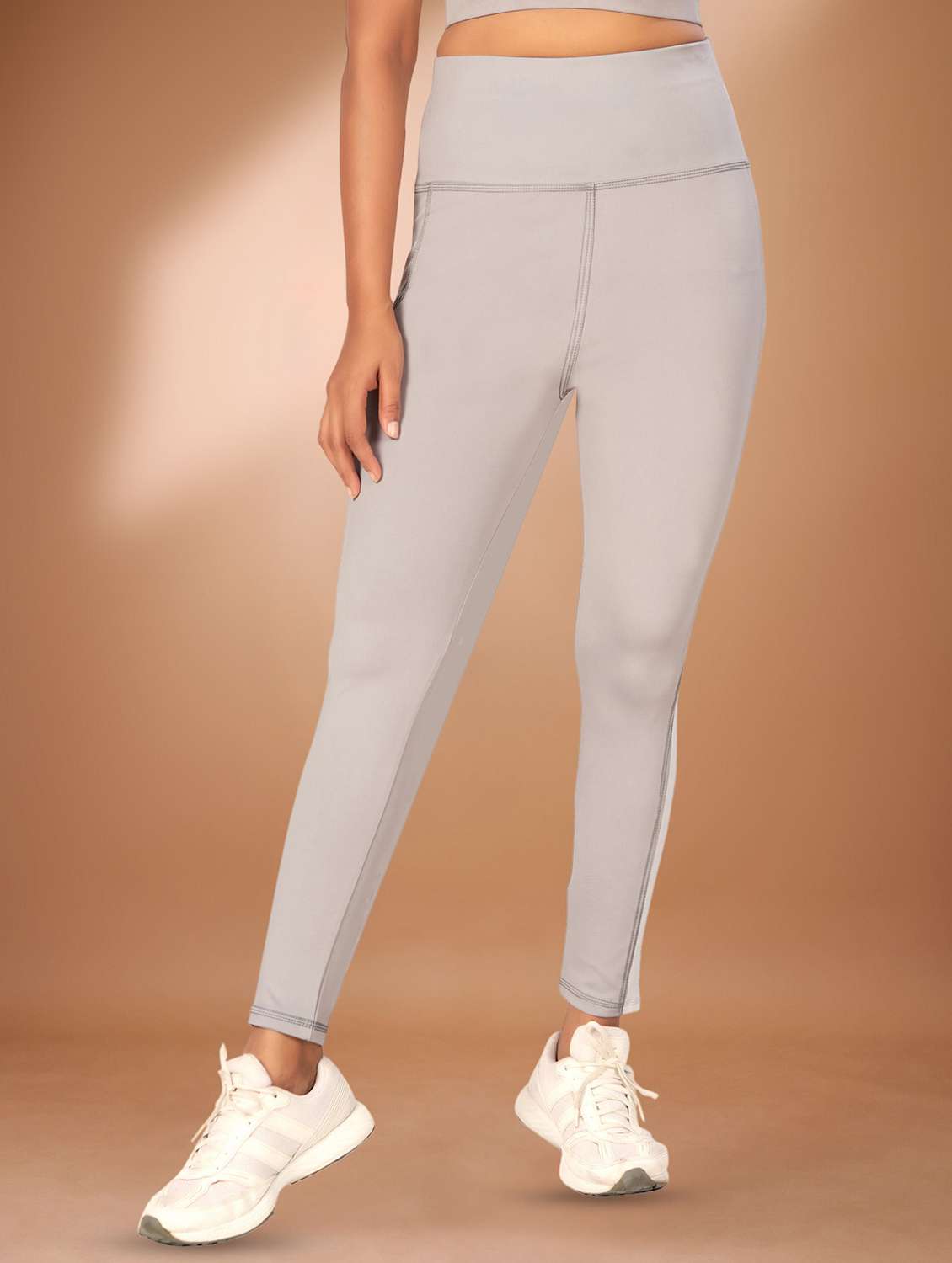 women solid high rise yoga pants