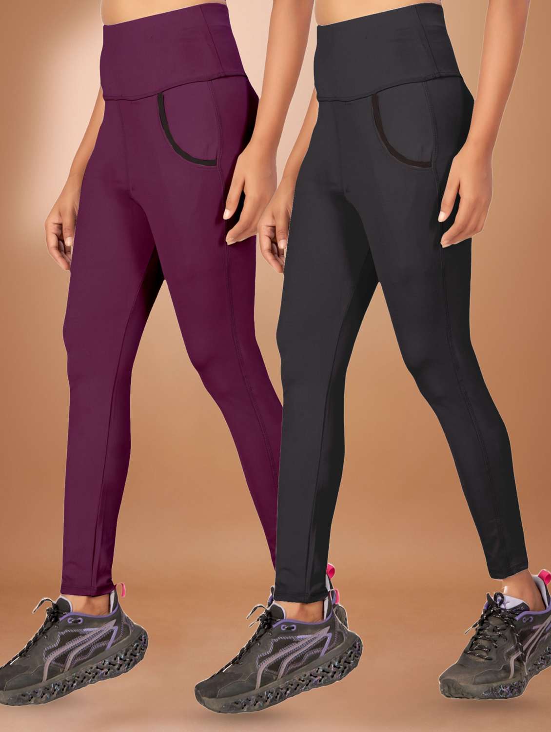 women pack of 2 solid yoga pants 