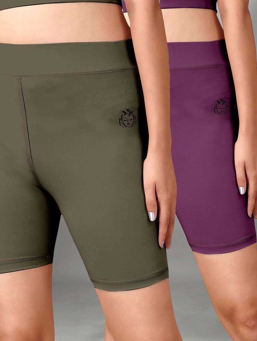 women purple polyester sports shorts short