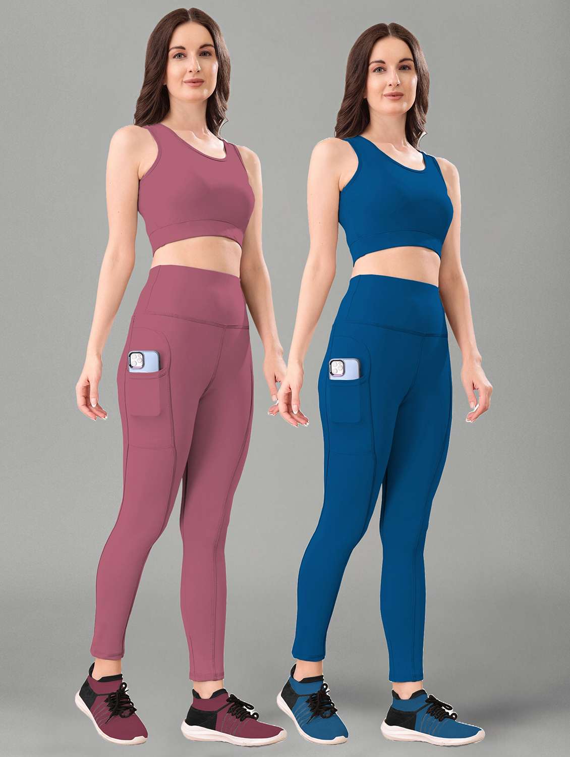 women pack of 2 solid active wear co-ord set