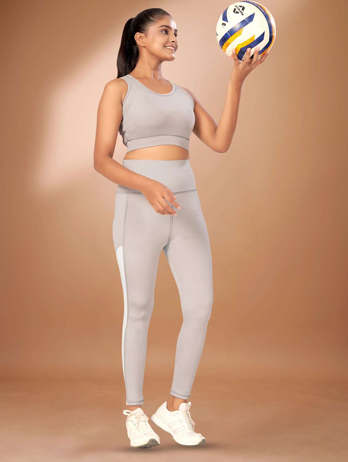 grey polyester sleeveless active wear set