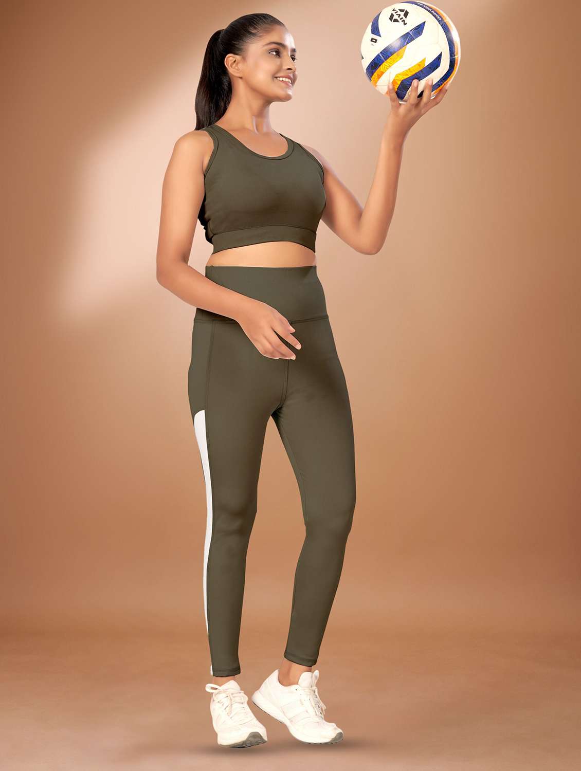 green polyester active wear set coord