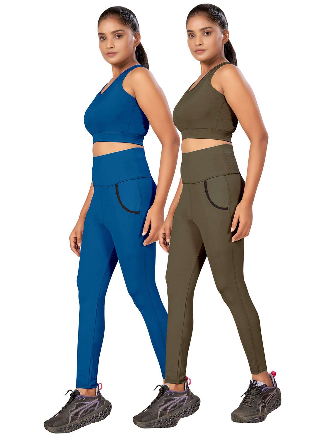 women pack of 2 solid active wear co-ordset