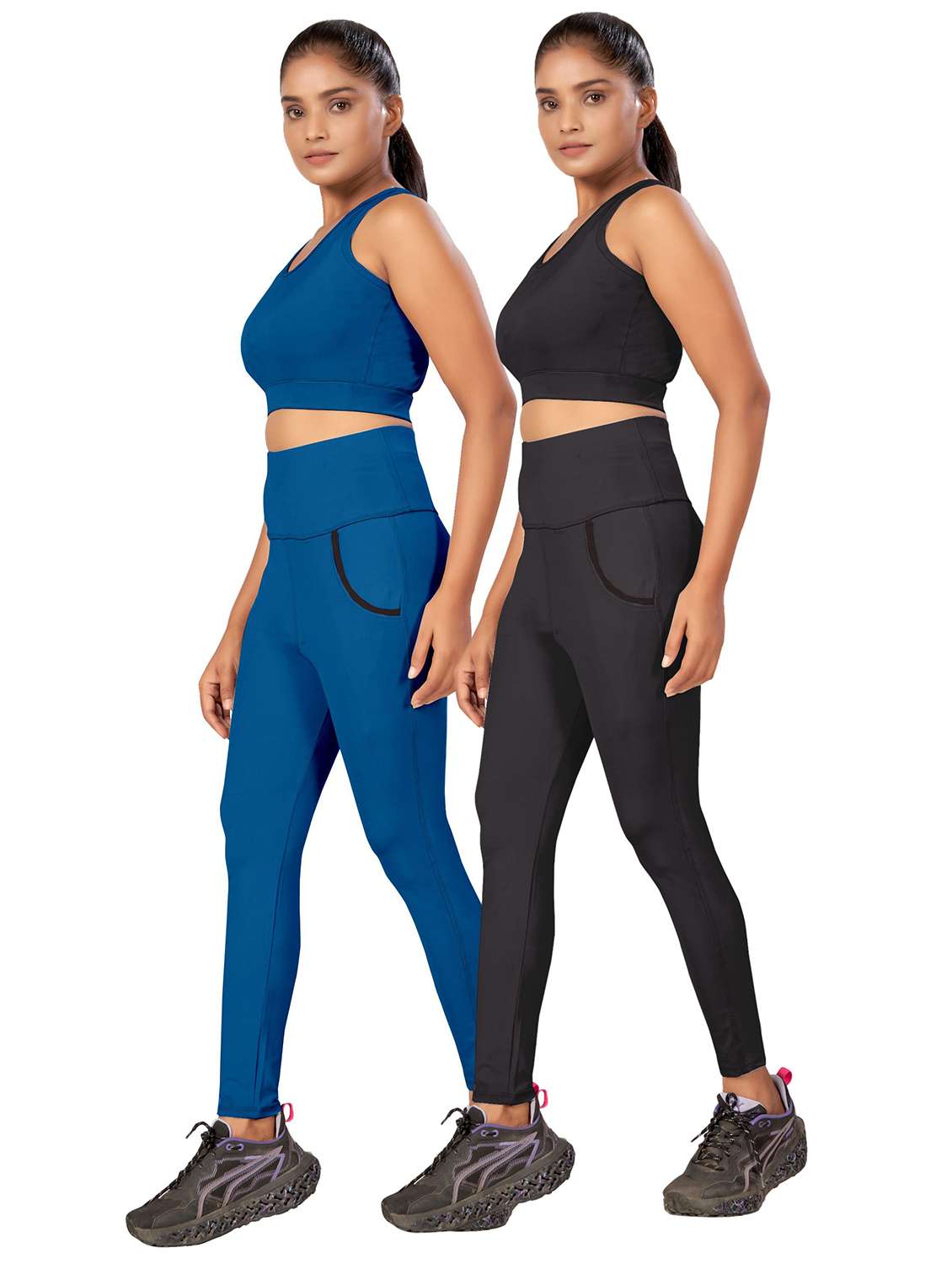 women pack of 2 solid active wear co-ordset