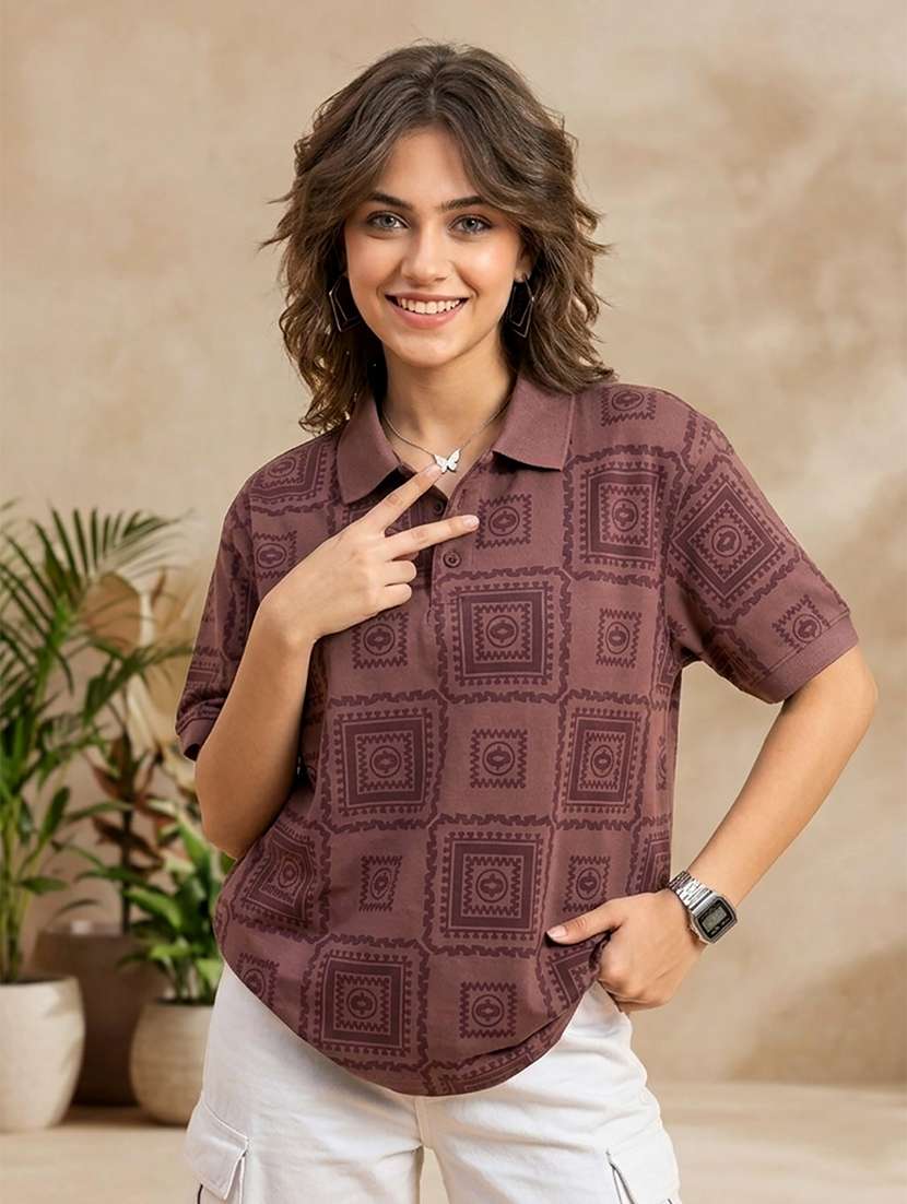 women printed short sleeve polo t-shirt