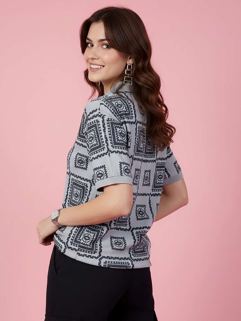 women printed short sleeve oversized polo t-shirt - 22432799 -  Standard Image - 3