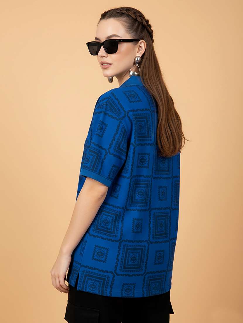 women printed short sleeve oversized polo t-shirt - 22432800 -  Standard Image - 3