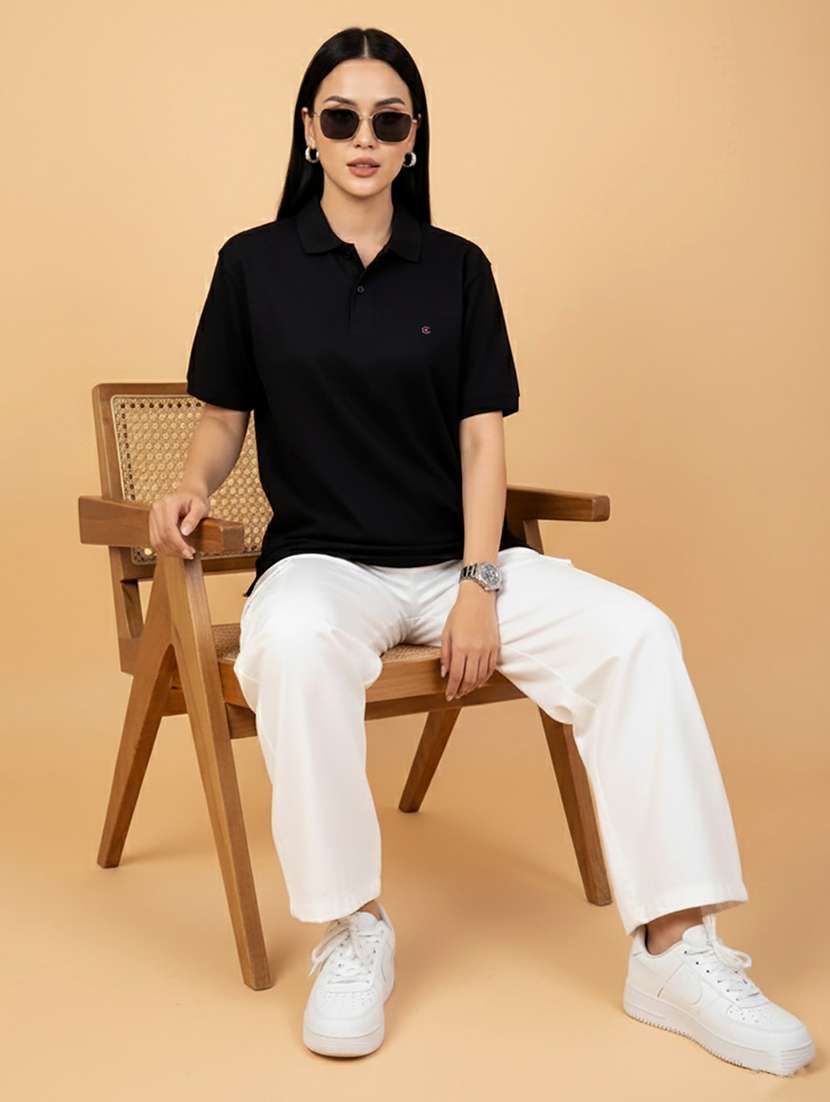 women solid short sleeve oversized polo t-shirt