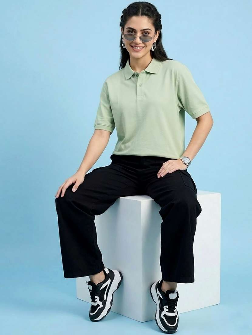 women solid short sleeve oversized polo t-shirt