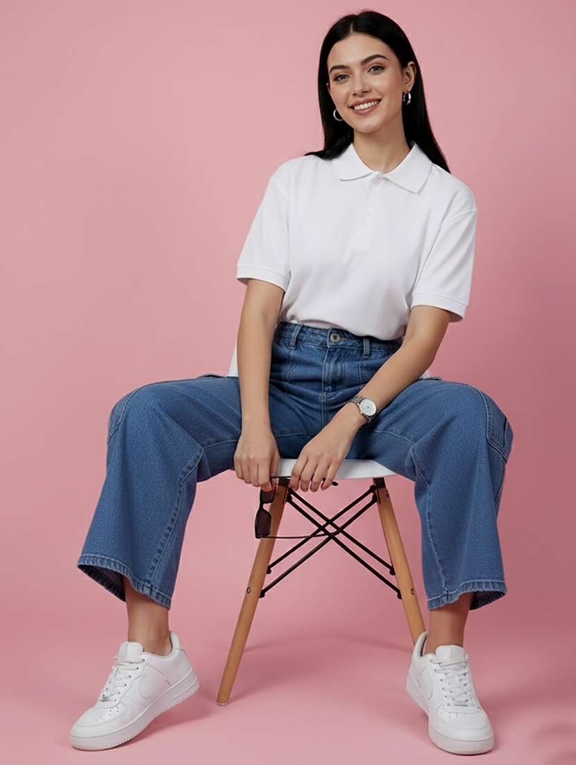 women solid short sleeve oversized polo t-shirt