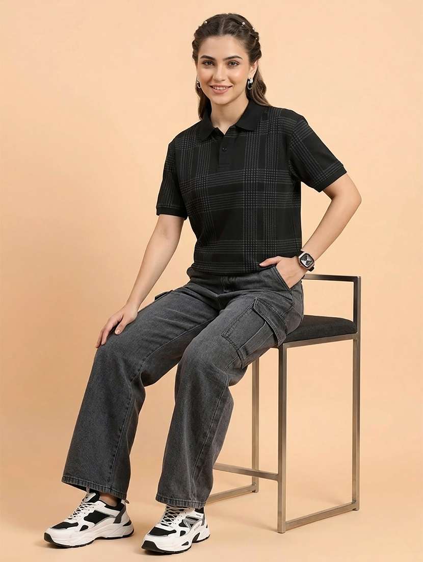 women printed short sleeve oversized polo t-shirt