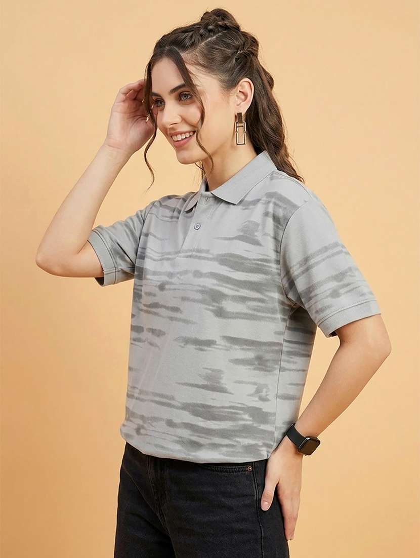 women printed short sleeve oversized polo t-shirt