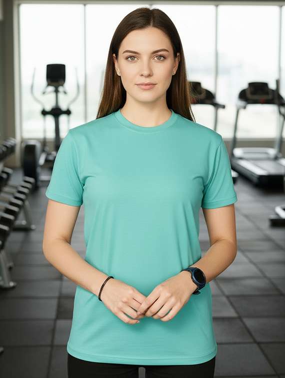 women light blue lycra blend plain t-shirt