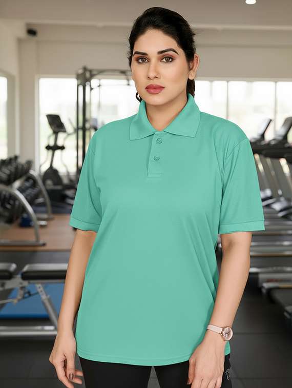 women light blue lycra blend plain t-shirt