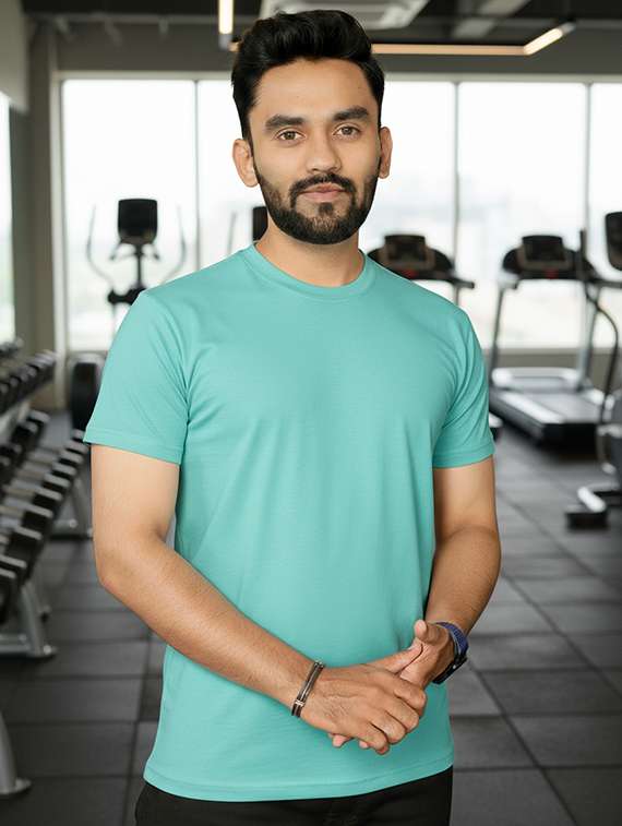 men light blue lycra blend plain t-shirt