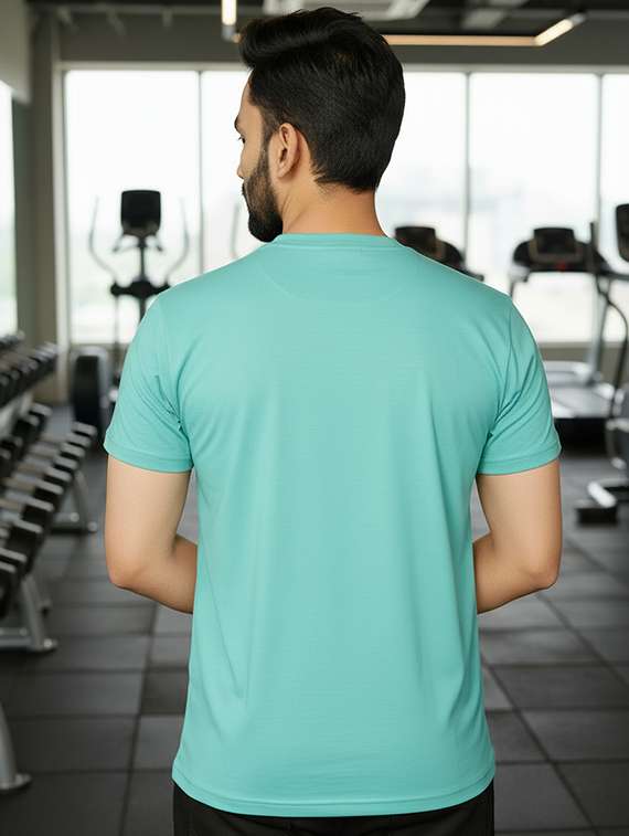 men light blue lycra blend plain t-shirt - 22432826 -  Standard Image - 3